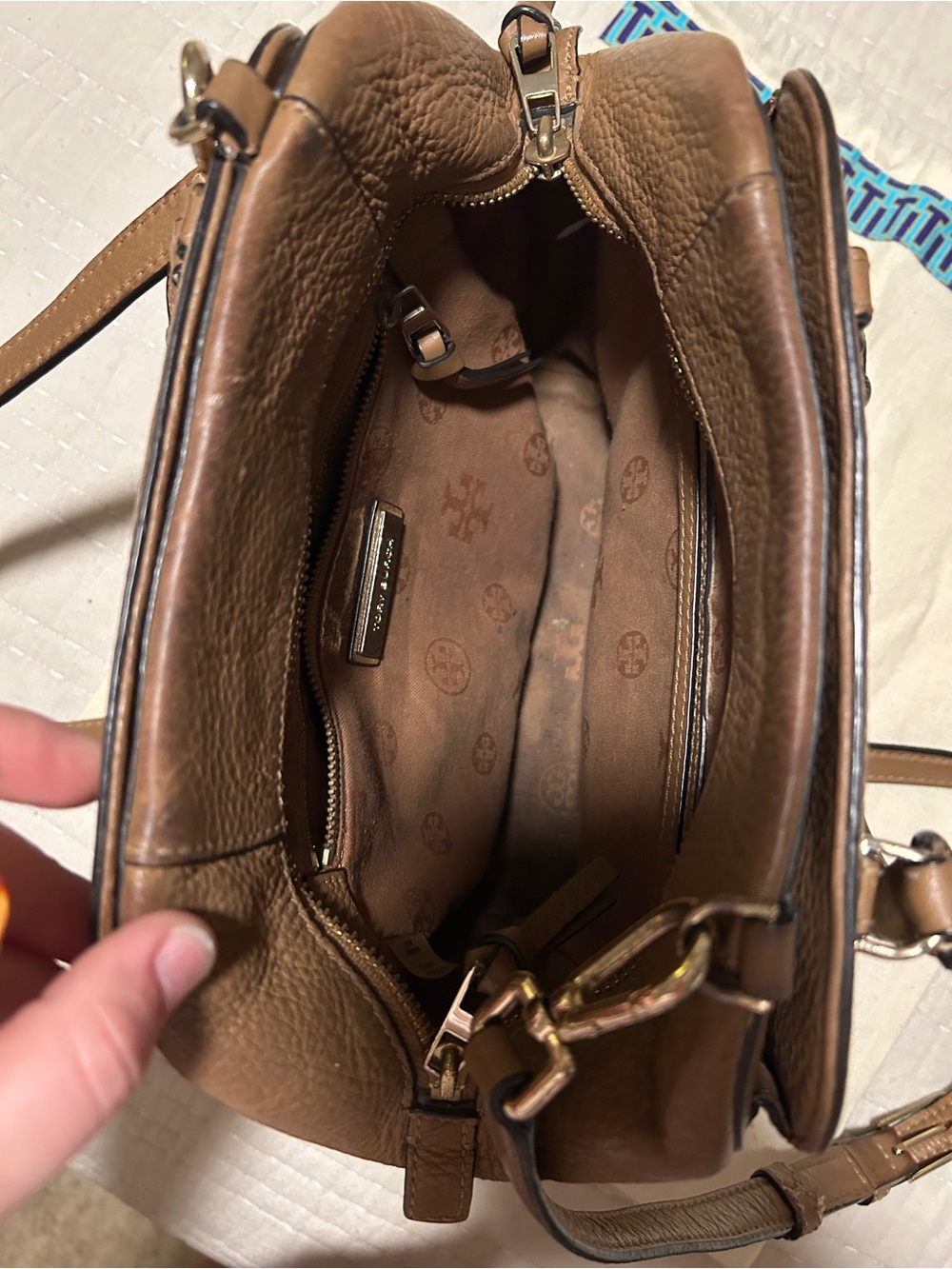 Tory Burch Brown Pebbled Leather Satchel Crossbody Bag - Picture 8 of 8